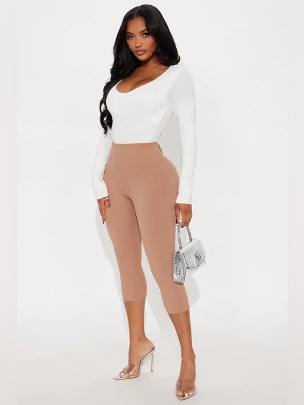 High-Waist Cropped CapriLeggings in Camel
